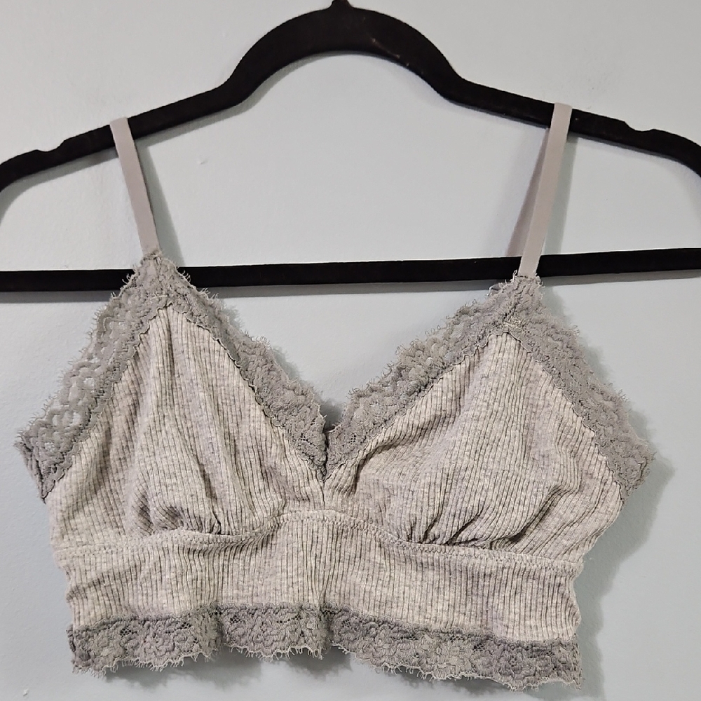 Aerie Light Gray Bralette with Lace Detail Size M
